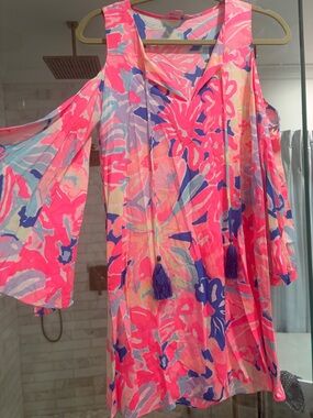 Lilly Pulitzer Pink Multi Cold-Shoulder Shift Dress